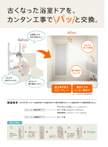 大成トーヨー住器のリシェント浴室開きドア|浴室ドア交換|1dayリフォーム|市内の施工事例詳細写真1