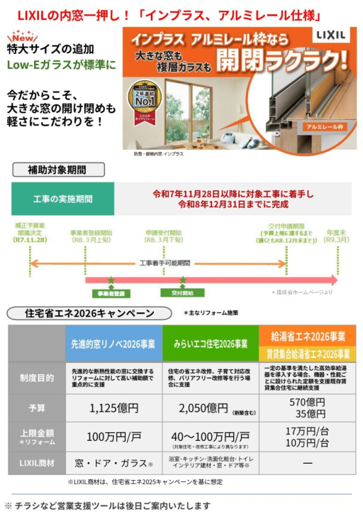 【速報第2弾】超 大型補助金 先進的窓リノベ2026 ミネトーヨー住器のイベントキャンペーン 写真2